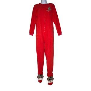 Nick & Nora Red Sock Monkey Pajamas Womens S Footie Unionsuit PJs Costume Solid